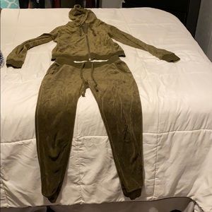 Green velvet jumpsuit Fashion Nova